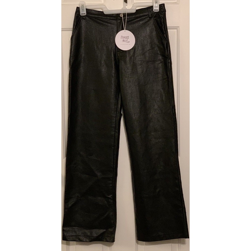 Princess Polly Ashlea Size 8 Petite Black Faux Leather Pants Slight Flare TAG